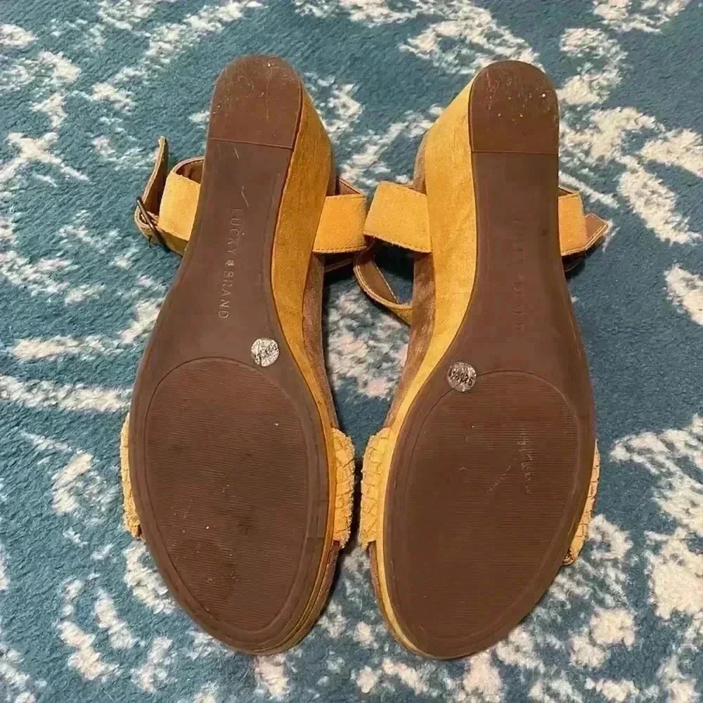 Lucky Brand Golden woven suede wedge heel sandals 9.5